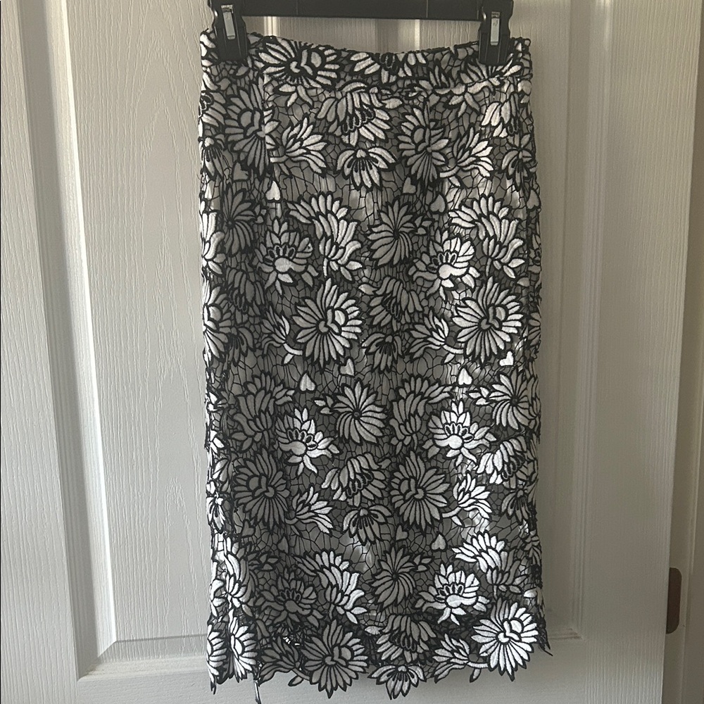 Sunday in Brooklyn Black and White Floral Pencil Skirt